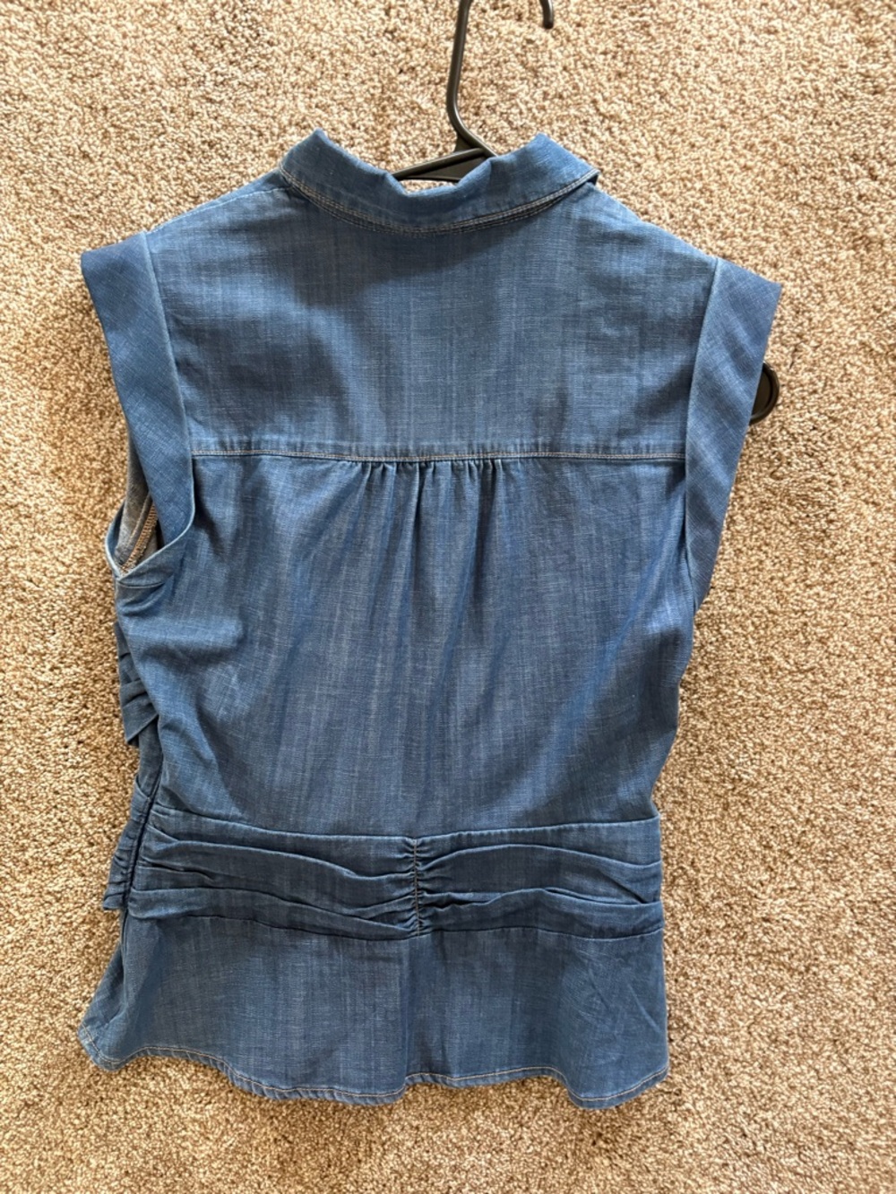 White House Black Market Sleeveless Denim-Look Twist Front Blouse - Blue - Picture 2 of 2